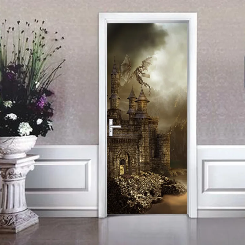 Nm32 غريبة قلعة نمط الحديثة الإبداعية الباب ملصقات غرفة المعيشة غرفة نوم مدخل زينة 2 قطعة/المجموعة