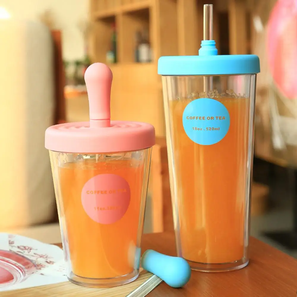 

Practical 320/520ML ABS+PP Double Wall Plastic Coffee Juice Cup Portable Bottle with Straw Leak Proof Durable Water Bottle