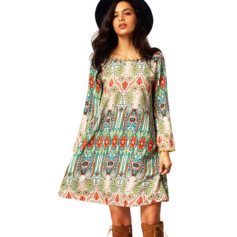 Boho Hippie Vestido Mujer manga larga primavera estilo corto fiesta elegante bohemio estampado vestidos para mujer|Vestidos| - AliExpress