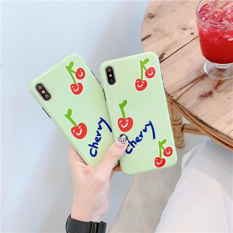 

WTSZKL small fresh cherry pattern phone case for iPhone 6 6s 7 8 Plus X XR XS MAX simple IMD phone case for iPhone 7