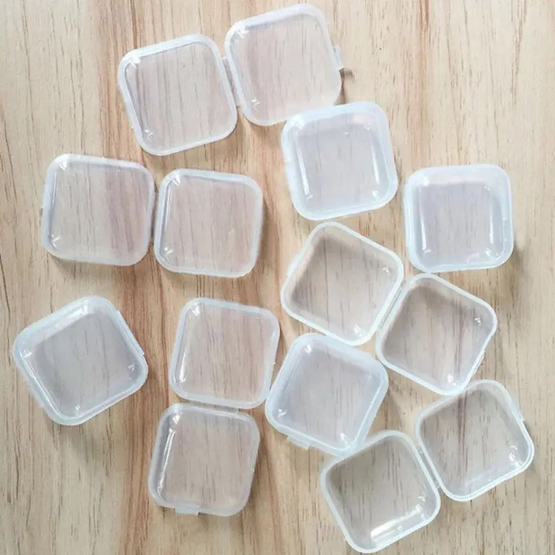 

100PCS Empty Plastic pp Clear Small Empty Square Box Jewelry Ear Plugs Container Nail Art Colorful Decor Diamond Storage Case