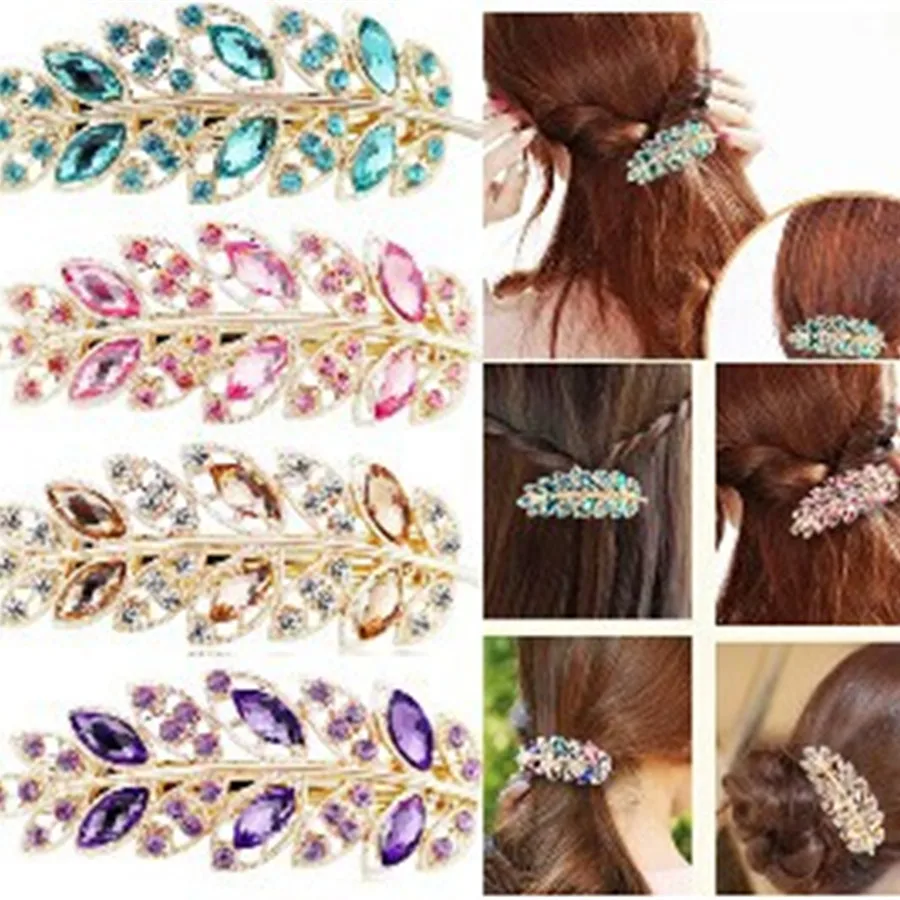 

Unique luxury fashion elegant leaf-shaped hairpin Fangzuan multicolor hair clasp jewelry wholesale