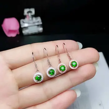 

hilovem 925 sterling silver Natural diopside earrings fine Jewelry women trendy wedding wholesale gift new 4*4mm be040401agt