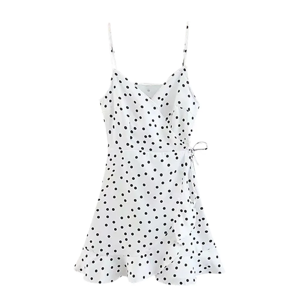 

New Fashion Women Summer Dresses Boho Casual Sleeveless Ruffle Hem Wrap Cami Dress Sexy Beach Party Elegant Sundress z0412