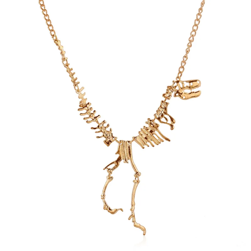 Trendy Goth Owl Alloy Walking Dinosaur Skeleton Dead T-Rex Pendant Necklace Gift 