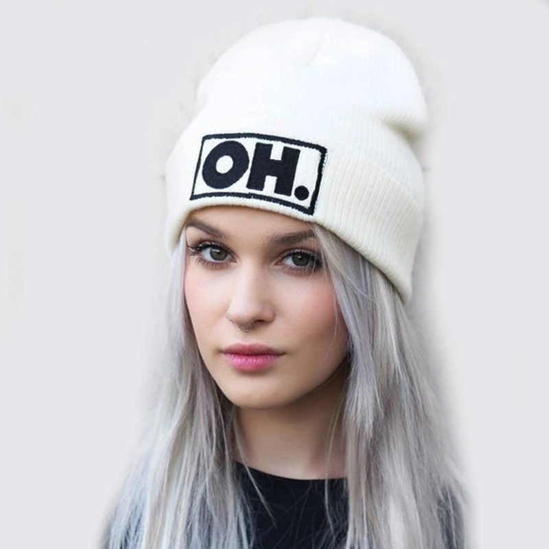 

Autumn Winter OH. Letter Hip Hop Hats For Women Men Knitted Slouchy Beanie Skullies Chunky Baggy Warm Head Beanies Hat RX132