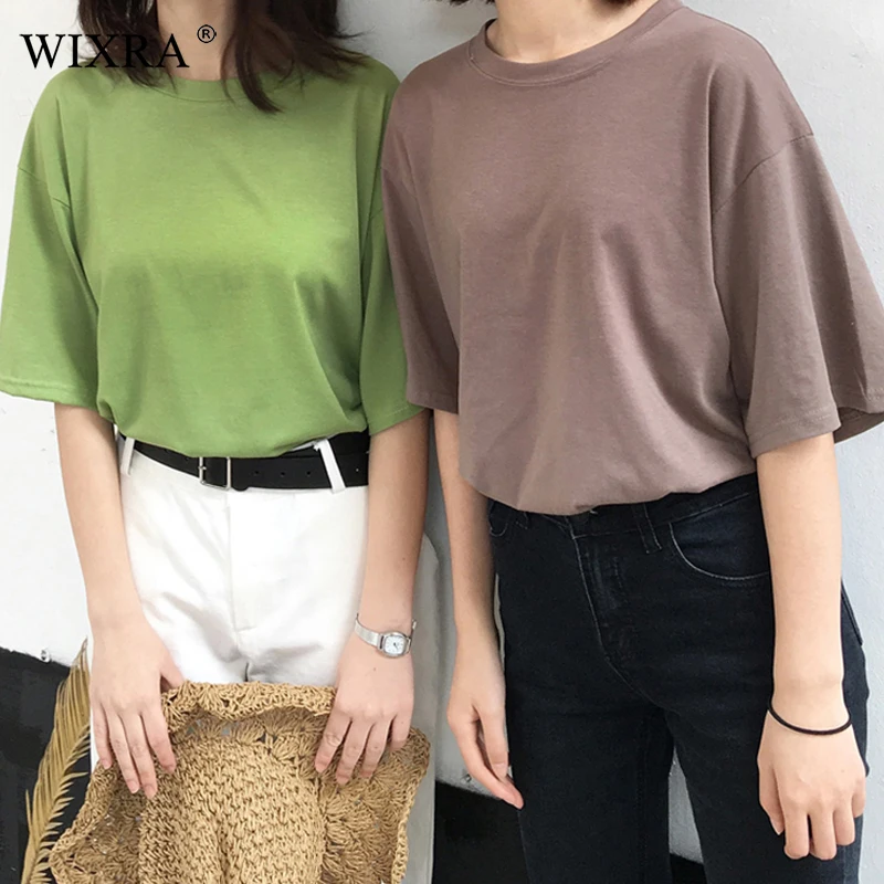 

Wixra Women All Base Match Casual O-Neck Short Sleeve Soft Solid Candy Color T-Shirts Streetwear Loose Tops For Ladies Summer