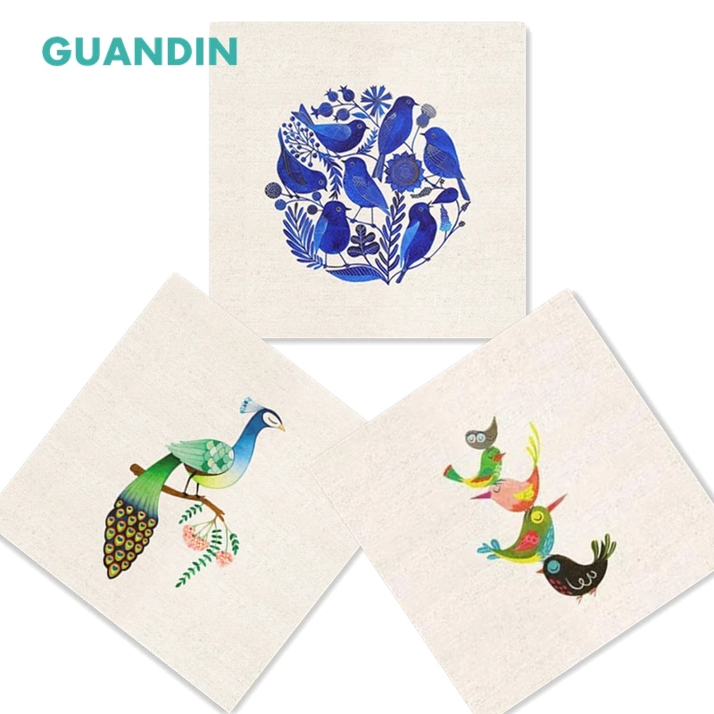 

GUANDIN,Hand Dyed Cotton Linen Fabric Bird Series Sewing&Quilting Patchwork Table Mat/Mouse Pad/20*20cm/Pillow Decoration
