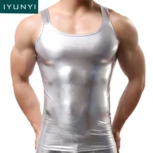 IYUNYI,, мужская майка для фитнеса, искусственная кожа, майка без рукавов, мужские Модные Шейперы, сексуальная тонкая майка(без шорт