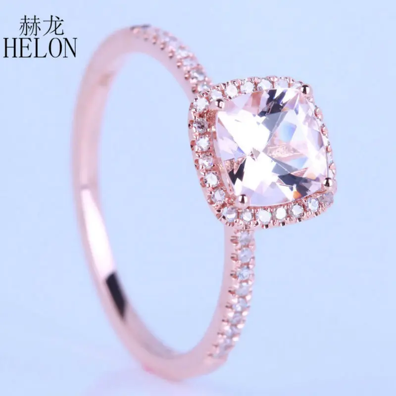 HELON Промотирование твердая 14 к розовая Золотая Подушка 6 мм Форма 0.9ct морганит проложить 0.2ct натуральные бриллианты обручальное кольцо