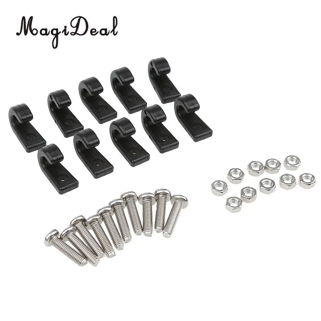 10 Kayak Lashing Hook Bungee Shock Cord J Hooks with screws nuts Accessories