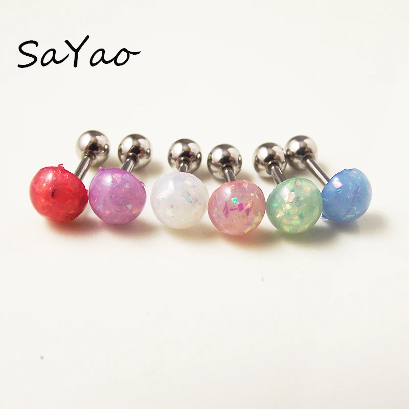 

1 piece 16G 6mm Fashion Earring Nail Ear Bone Barbell Round Glitter Helix Ear Stud Love mushroo Tragus Ear Piercing Body Jewelry
