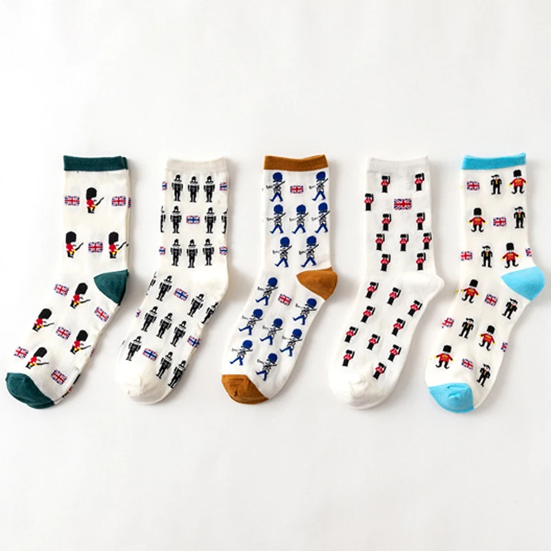 

Flag Soldier British Style Cartoon Short Kawaii Warm Fall Winter Cotton Sox Cute Lady Casual Socks Women Socks Female Chausette