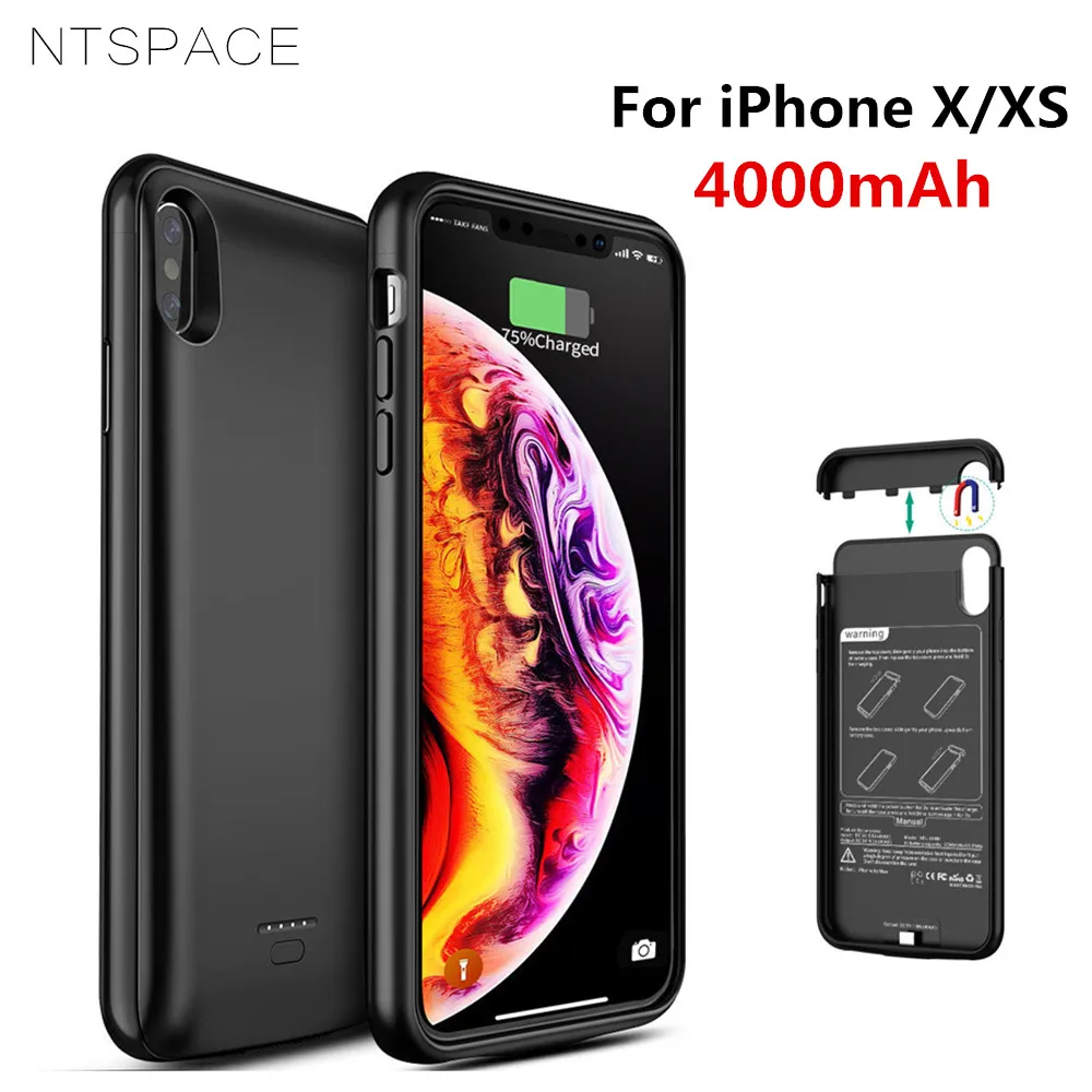 NTSPACE 4000 мАч зарядное устройство чехол для iPhone X power Case Портативный Банк питания зарядный чехол для iPhone XS корпус аккумулятора аудио