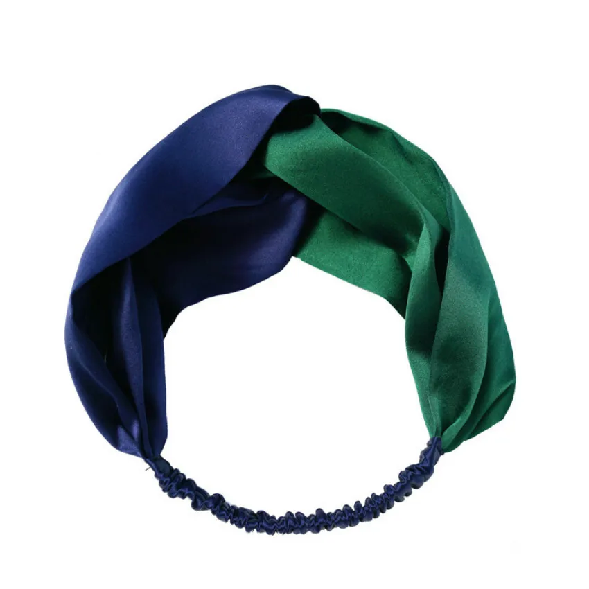 Новые роскошные женские завязанные повязки на голову Твист Тюрбан сплошной цвет крест узел повязка на голову из натурального шелка атлас Эластичные аксессуары для волос - Цвет: blue green