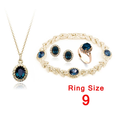 Высочайшее качество ZYS111 Розовое золото Цвет Синий австрийский кристалл ювелирный набор с 4 шт 1 никель+ 1 кольцо+ 1 серьга+ 1 браслет - Окраска металла: Ring Size 9