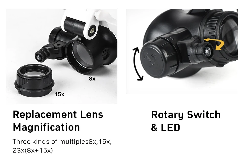 Регулируемый светодиодный светильник, головная повязка, лупа, стекло, светодиодный, увеличительное стекло, es с лампой, ювелирная оценка, 10x 15x 20x 25x