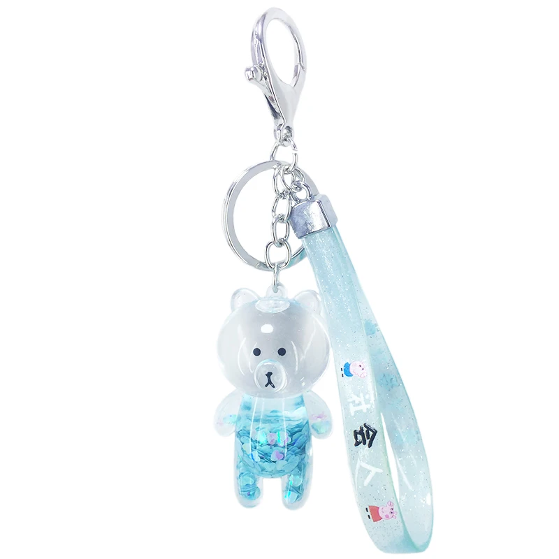

Cute cartoon transparent bear keychain pendant liquid quicksand star accessories lady bag car key alloy pendant children's toy