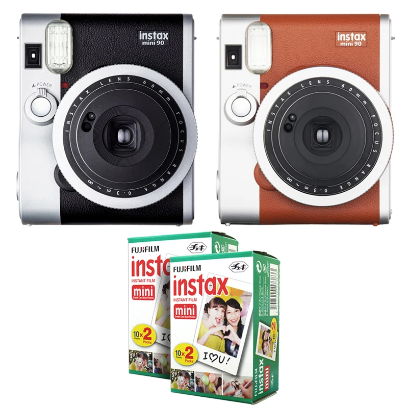 Fujifilm Instax Mini 90 NEO classic черный коричневый мгновенный пленочный фотоаппарат+ Fuji Instax Mini мгновенный белый край 40 пленка