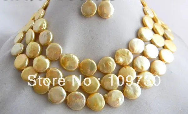 

Jewelry 00494 A 47'' 8mm Golden Coin Freshwater Pearl Necklace Earring Set (A0423)