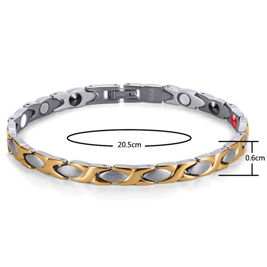 Rainso для женщин Мода браслет и магнитная здоровья ювелирные изделия цвет серебристый, золотой цвет титан ручной цепи полированный OTB-016