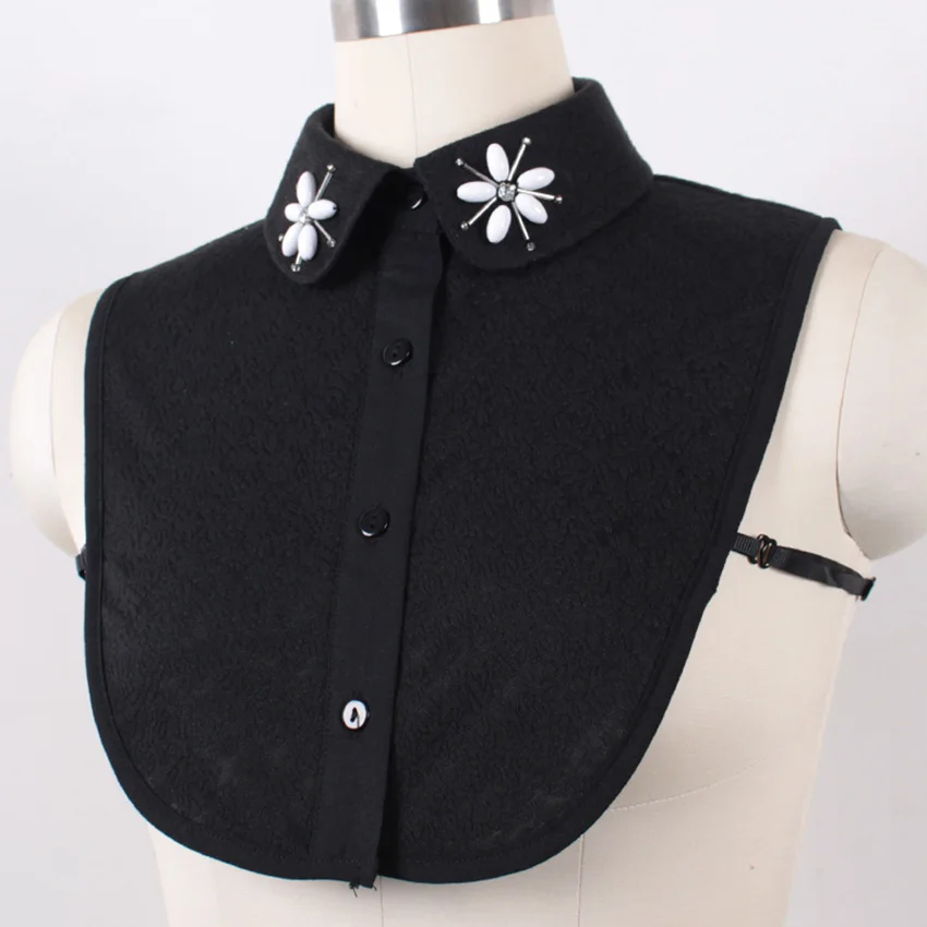 

High quality Solid color diamond Shirt Fake Collar White & Black Blouse thicken Detachable Collars Women Clothes Accessories