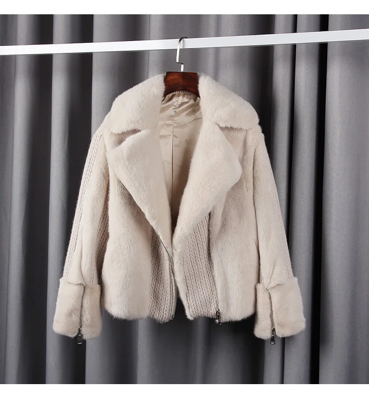 

genuine mink fur jacket for women 2018 new fashion natural knitted rabbit fur female fashion winter warm short coat zip outwear