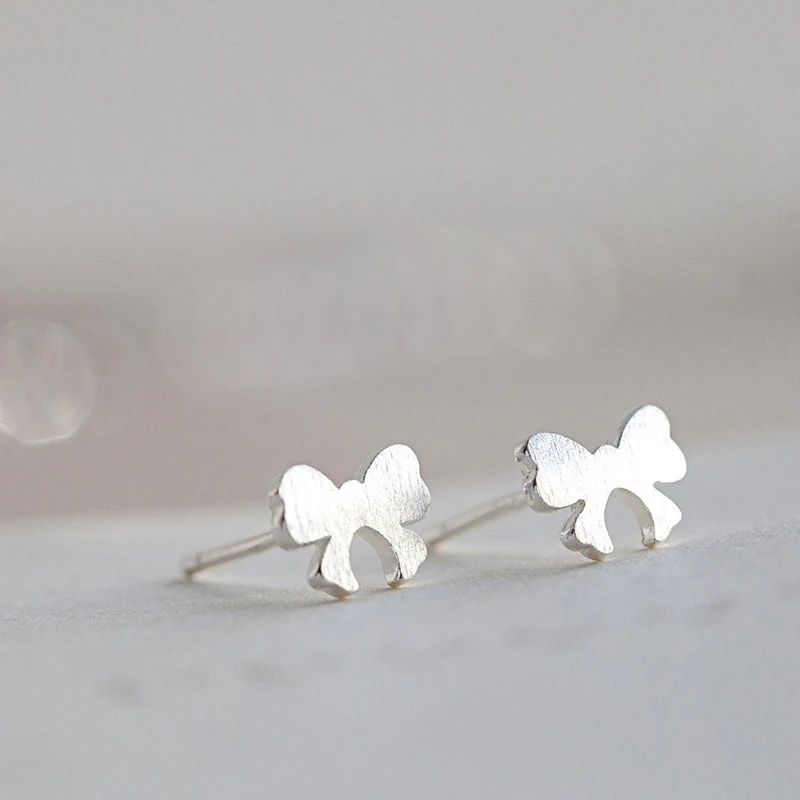 

Silver Simple Little Fresh Wild Plain Silver Small Bow Stud Earrings Earrings 925 Sterling Jewelry