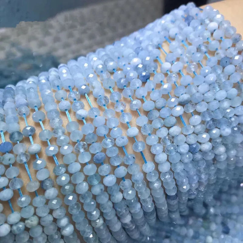 Бусины россыпью синего аквамарина Круглые граненые 2*3 мм 1" для изготовления ювелирных изделий DIY FPPJ бусины натуральный драгоценный камень