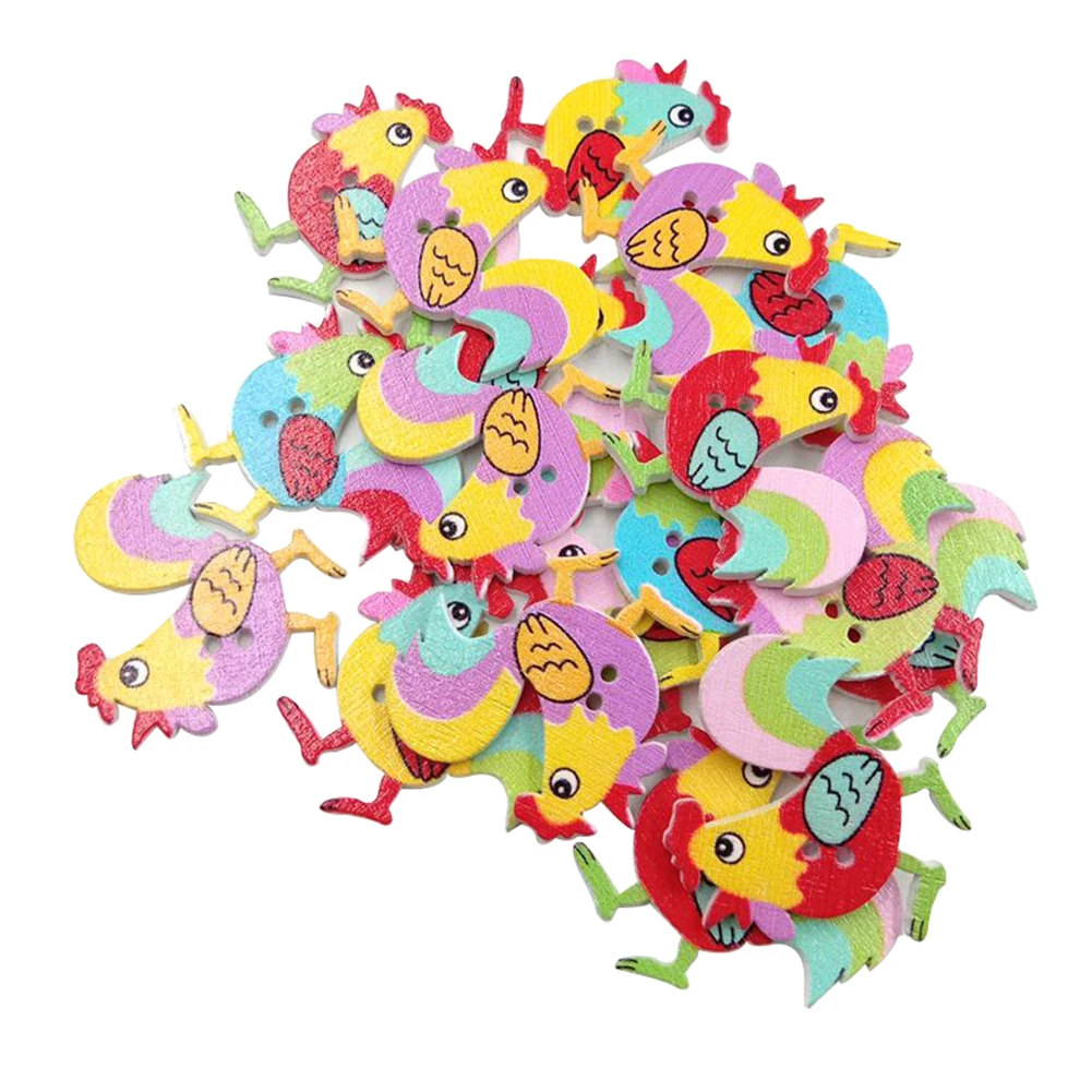 50Pcs Cartoon Rooster Chicken Wooden Buttons 2 Holes DIY Sewing Scrapbook Decor Sewing Decor Fashion 6