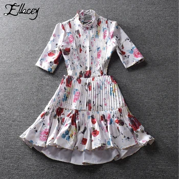 

Ellacey New High-end Floral Print Dresses Women Lace Up Beading Pleated Mini Dress Sexy Backless Bandage Girl's Party Dress
