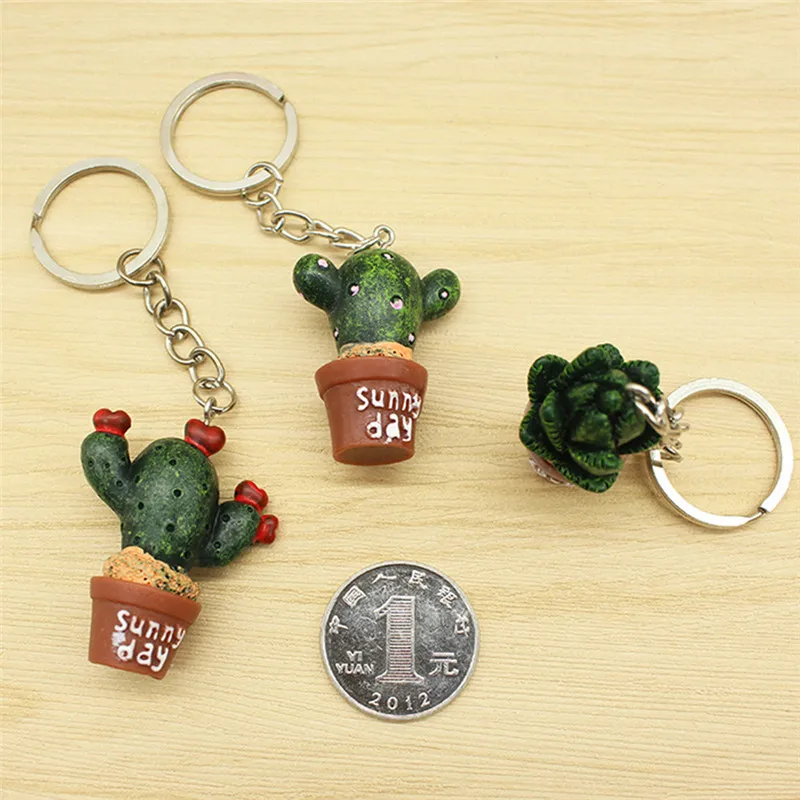 

Cactus Keychains Women Succulent Potted Keychain Mixed Style Resin Key Chain Key Holder Cute Key Finder Random Color