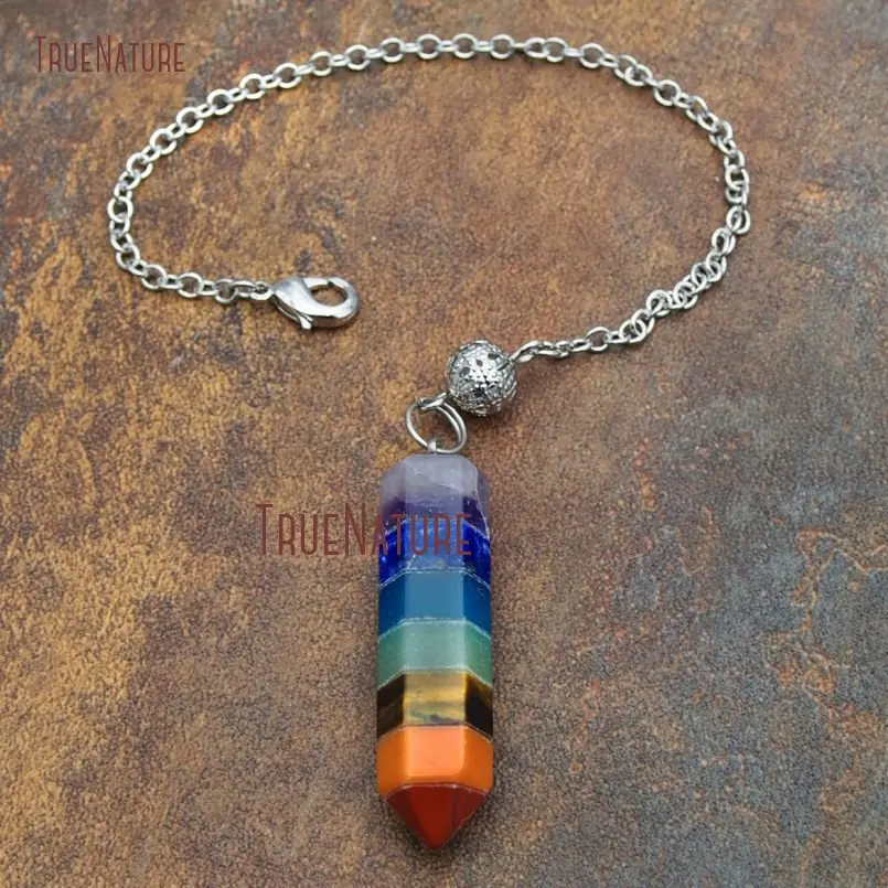 20171212-PM9123- Mix Material Pendulum 7 Chakra Electroplating Dark Silver Point Pendulum_2