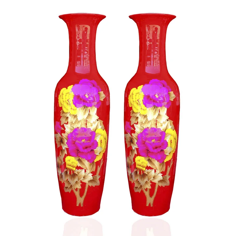 Ceramics red peony ccia large floor vase modern fashion home decoration