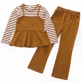 

2018 Girls Clothes Sets Long Sleeve Patchwork Cotton Striped Kids Tops & Pants Suits Girl Clothing Sets For 4 6 8 10 12 14 Years