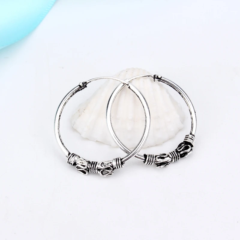 Европейский Винтаж серебряного цвета кольцо серьги круг ручной работы Прохладный 24 мм большие серьги кольца для женщин Bijoux ювелирные изделия