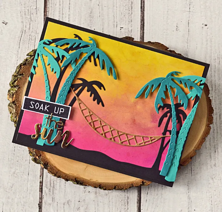 

Hammock and Palm Trees Metal Cutting Dies Stitched DIY Scrapbooking Stamps Craft Embossing Die Cut Making Stencil Template