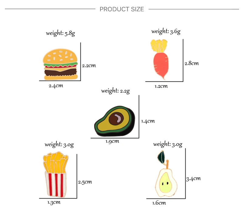 Милая брошь с металлическим отворотом на булавке гамбургер фри авокадо морковка груша эмалированная булавка смешной значок модные ювелирные изделия аксессуары детские игры