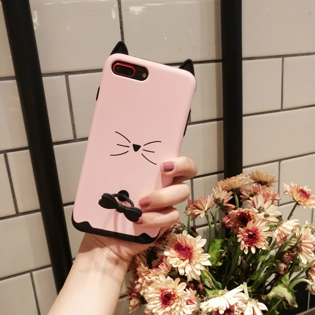 YESPURE 3D Cartoon Cat Ear Ring Holder Handphone Case For Iphone 8 