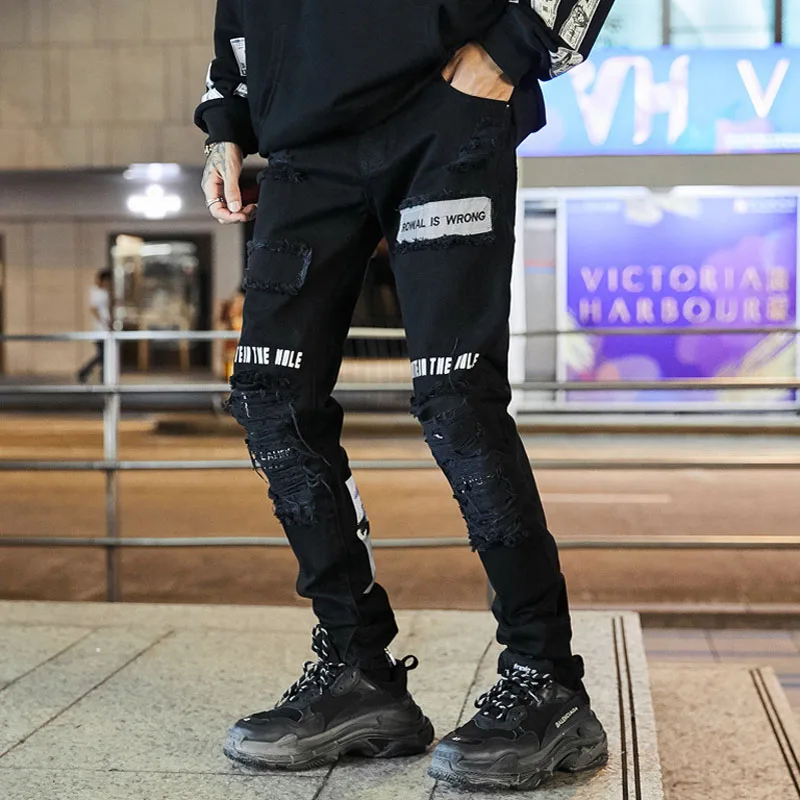 

April MOMO 2019 Men Knee Eversion Ripped Big Hole Mens Joggers Pants Patchwork Half Zipper Hip Hop Casual Pants Streetwear Men