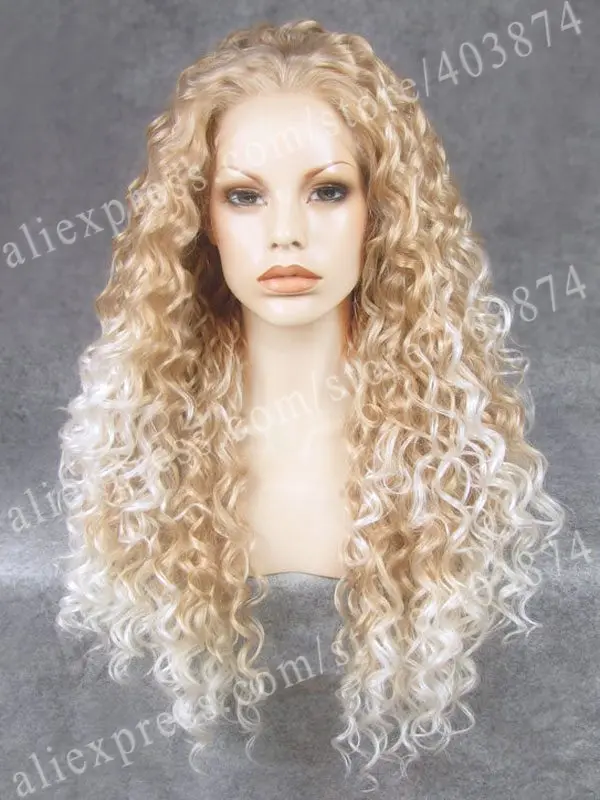 

Christin Cosplay Wig Long Kinky Wig Heat Resistant Synthetic Lace Two Tone Wig