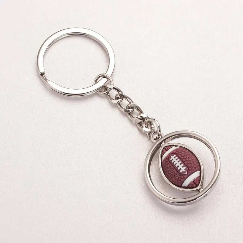 FREE SHIPPING BY DHL 100pcs/lot Metal Spin Rugby Keychains Zinc Alloy