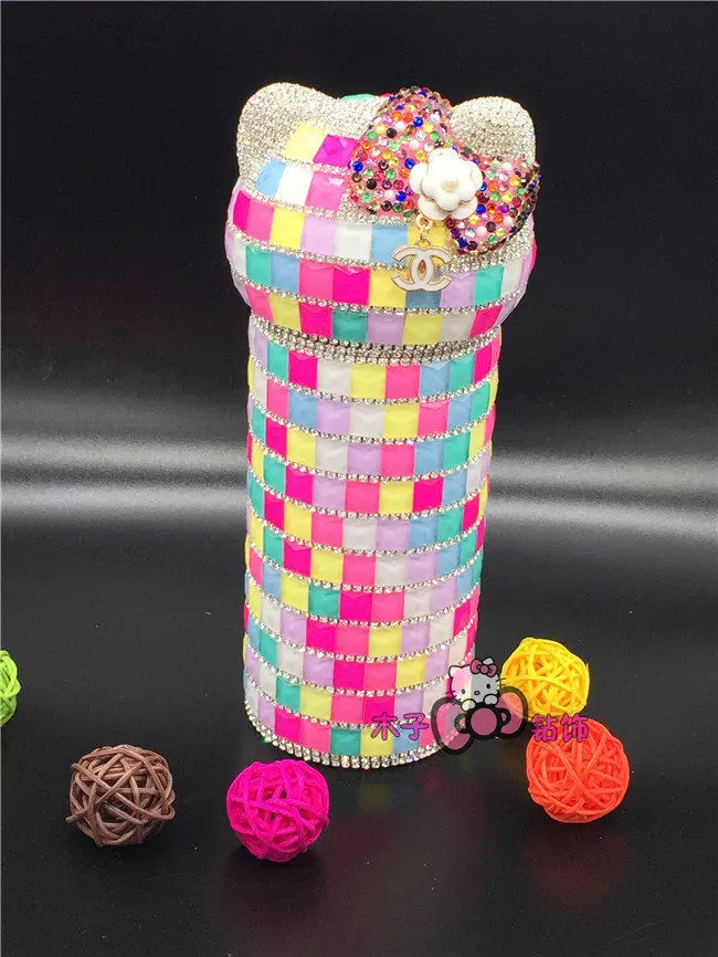 Милый Кот инкрустированный бриллиантами Термокружка для воды - Цвет: 300ml-multi color A