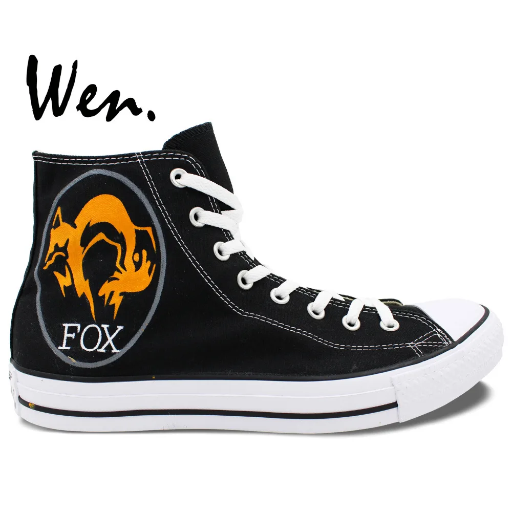 

Wen Black Hand Painted Shoes Design Custom Fox Logo High Top Men Women's Canvas Sneakers for Christmas Gifts
