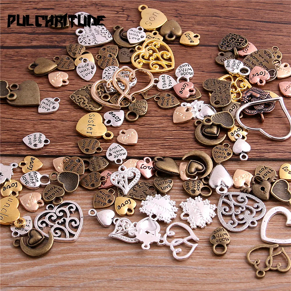 20pcs/lot Vintage Metal 6 color Mixed Hearts Charms Retro love Pendant for Jewelry Making Diy Handmade Jewelry