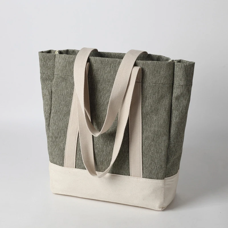 

High Quality Vintage Pepper Eco Fabric Canvas with Vegetable Tanning Leather Women Handbag Ladies Shoulder Bags
