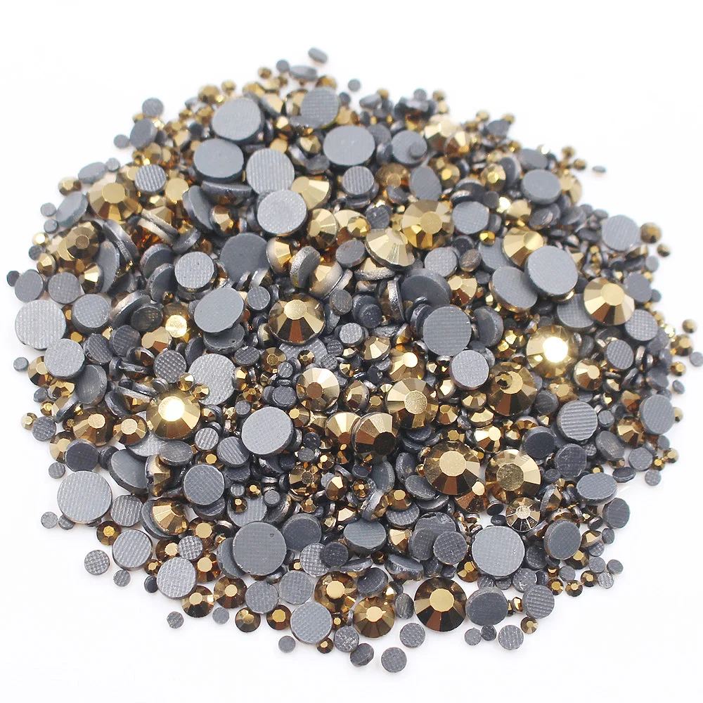 

ss6-ss30 Mix Size Hot Fix Rhinestones Gold Glass Crystals Strass Rhinestones Fabric Craft Stones Glue On Rhinestones For Clothes