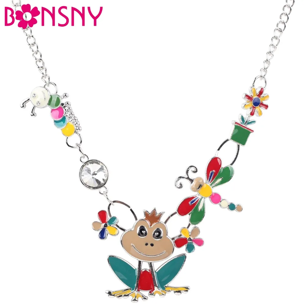 

Bonsny Enamel Alloy Frog Bee Caterpillar Necklace Pendant Chain Collar Novelty Animal Jewelry For Women Girls Gifts Party Charms