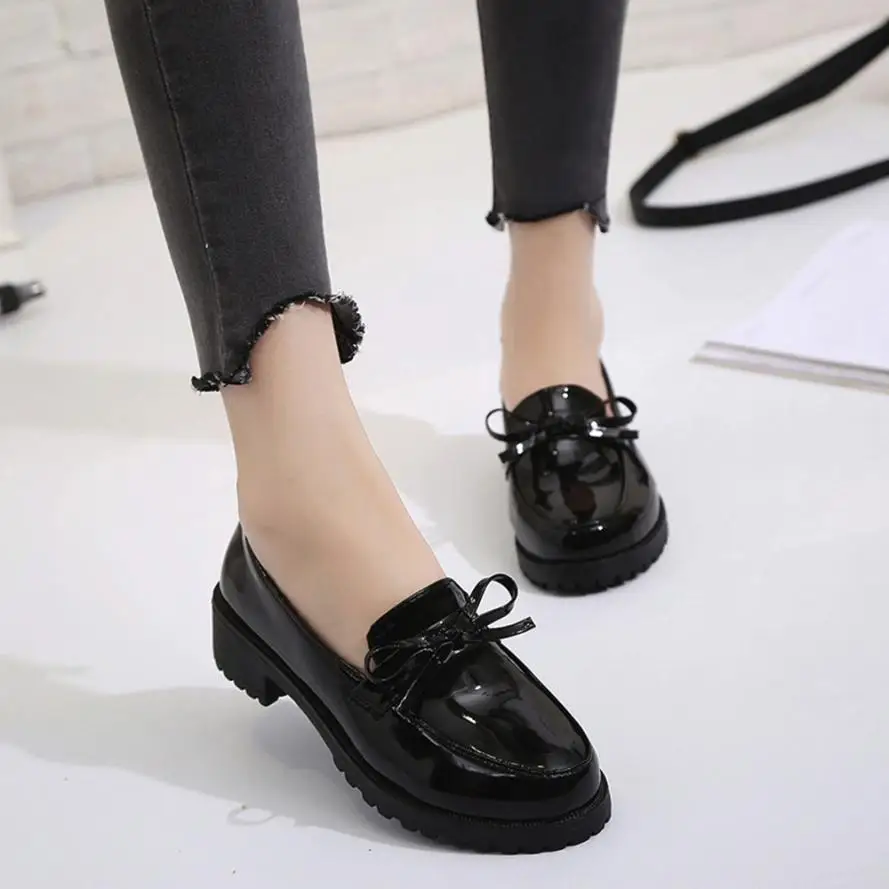 

2018 New Fashion Women's Spring Casual Shoes Wild Bowknot Square Heel Ankle Shoes Lace-up Solid Female Pumps sapato feminino