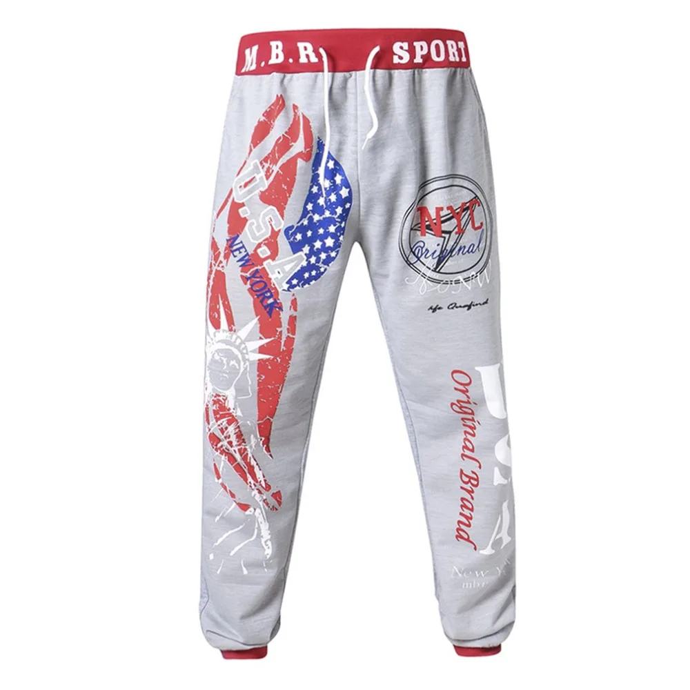 Männer Hip hop Lose Jogginghose Graffiti Jogger Hosen mit Flagge der Vereinigten Staaten & Statue von Liberty Print hosen